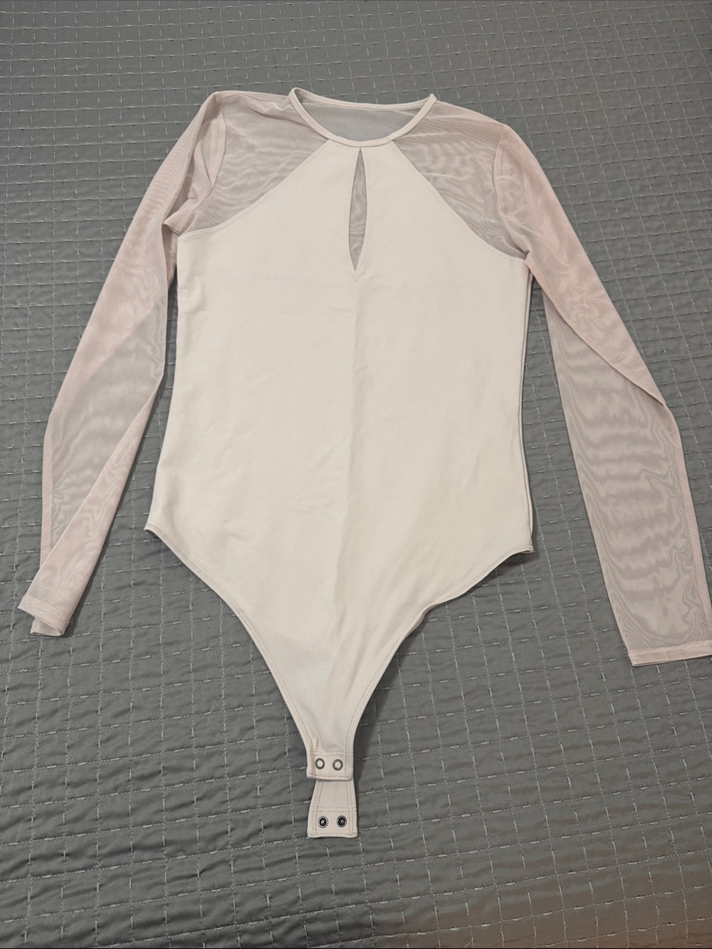 Abercrombie Long Sleeve Mesh Inset One-Piece Bodysuit in Cream